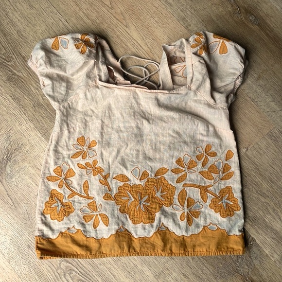 Madewell Embroidered Puff Sleeve Peasant Top - Picture 1 of 5